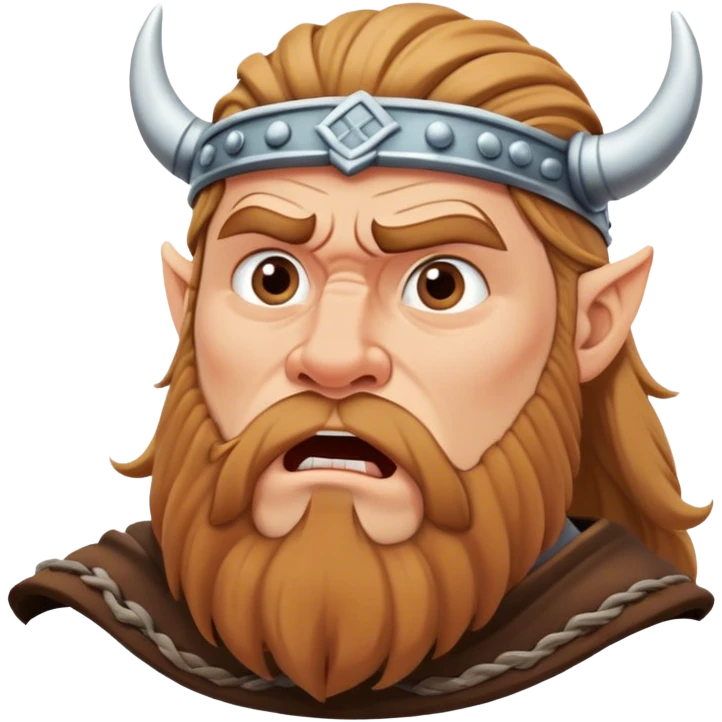 surprised viking face with furrowed brows, looking up with hand on chin. emoji
