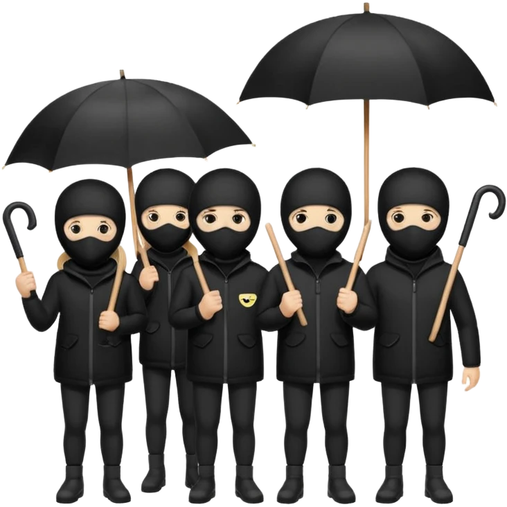 Ski mask people wearing black with umbrella and signs emoji