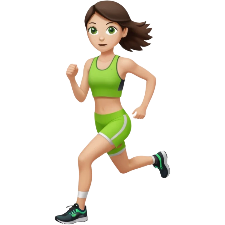 a white brunette girl with green eyes and freckles going for a run emoji