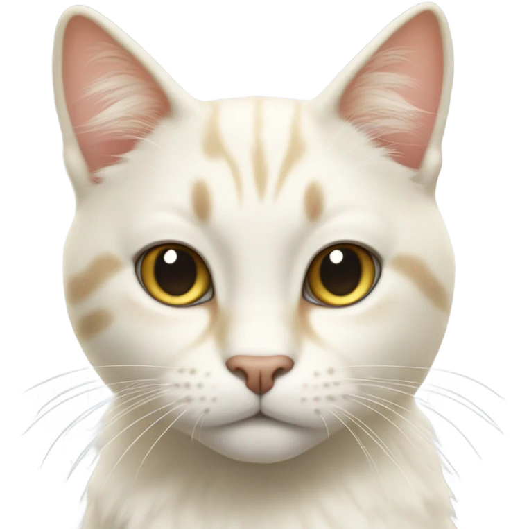 The blonde cat has white fur from its eyes to its neck. His body is blonde and his paws are white like a cat with boots on. emoji