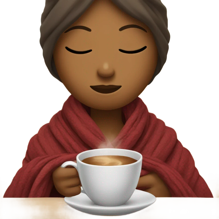 girl inside a blanket sipping coffee eyes closed emoji