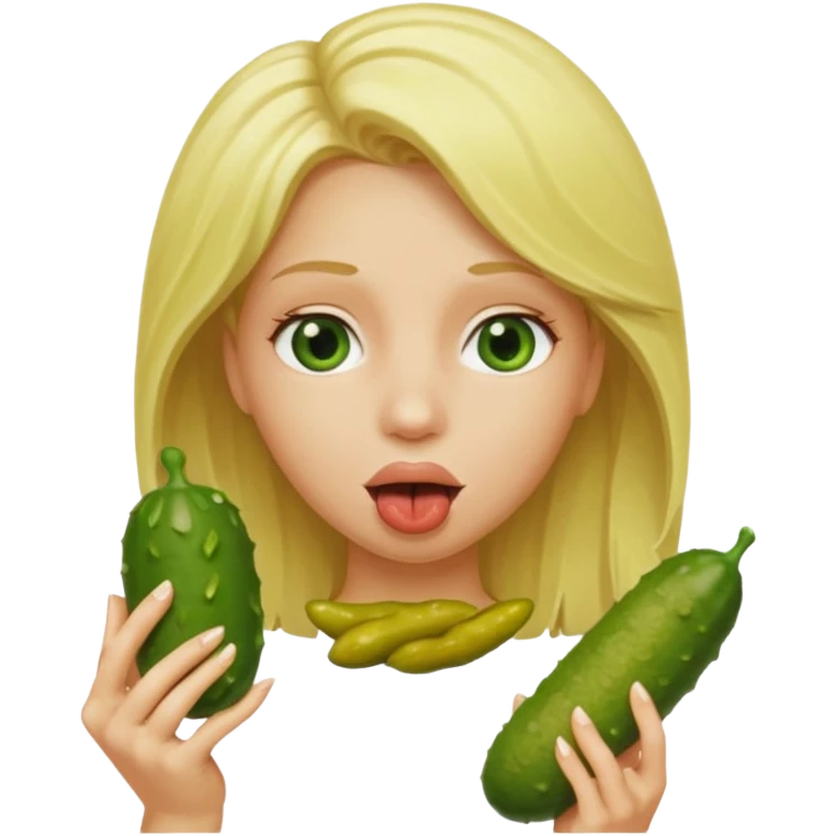 Blonde Naked woman pickle in mouth emoji