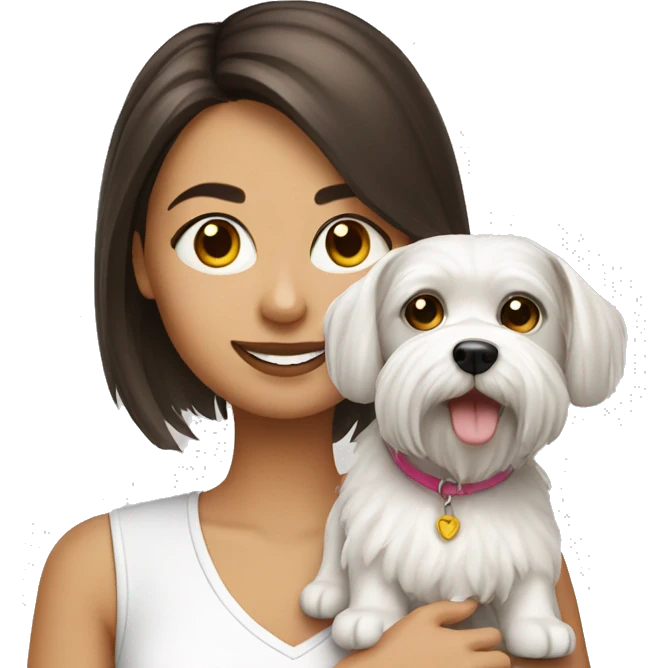Brunette girl with Maltese dog emoji