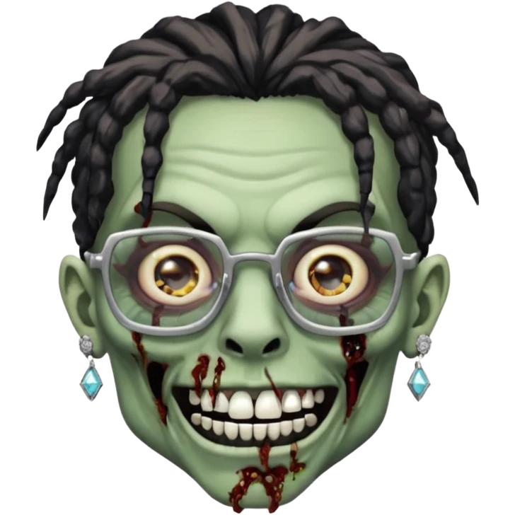 zumbi com grillz de diamante no dente, com nudread preto e óculos quadrado emoji