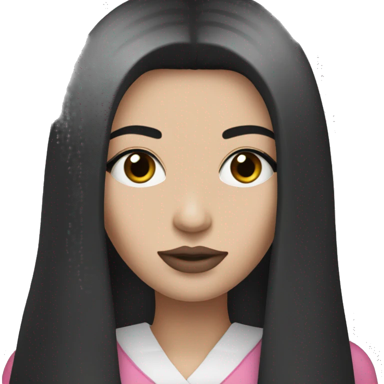 White girl with long straight black hair black eyes and pink lips emoji