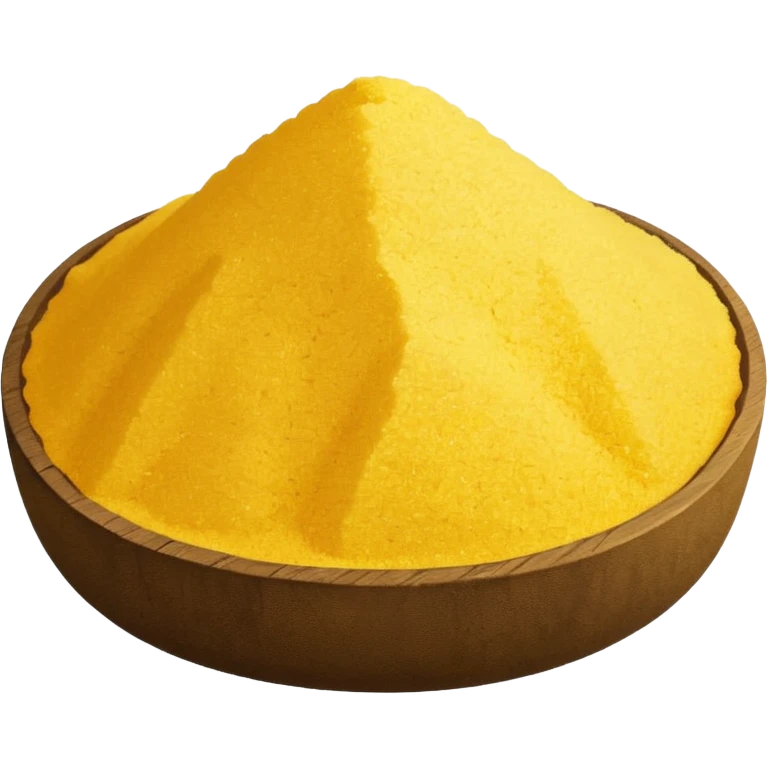 small mound of cornmeal, bright yellow, coarse and grainy, matte finish, irregular vibrant grains, rustic hearty, no bowl, spoon, or packaging, just the cornmeal, soft lighting, transparent background, emoji scale emoji