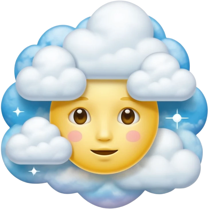 zoned out yellow circle face with clouds floating around its head as if you are spaced out emoji
