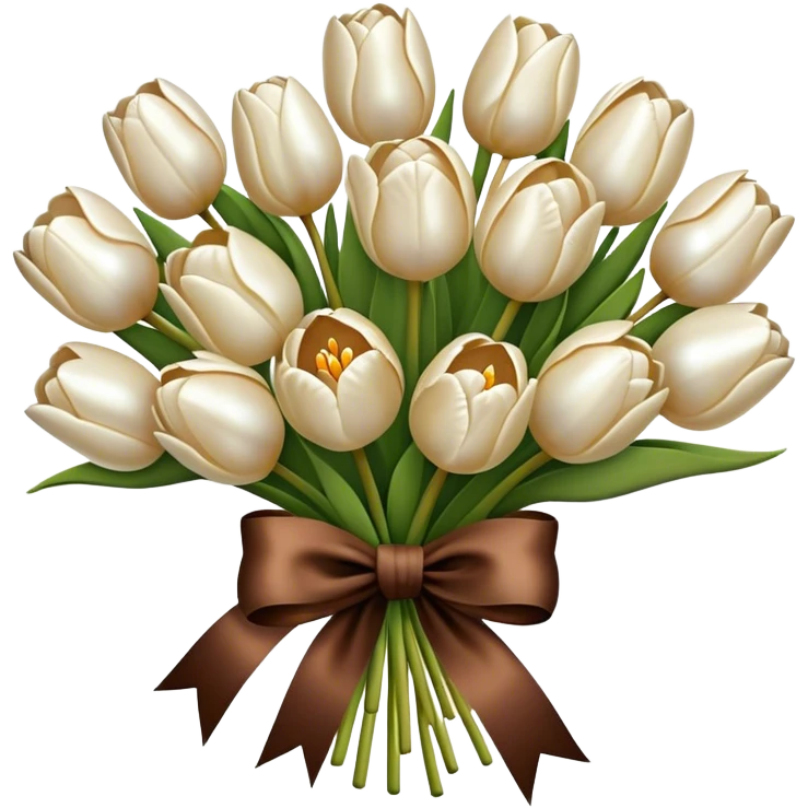 A big bouquet of pearl-colored tulips tied with a brown silk bow  emoji