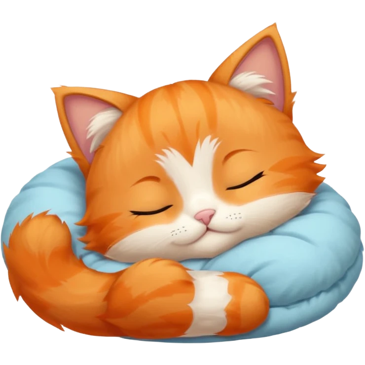 cute orange kitten sleeping with zzz letters above head emoji