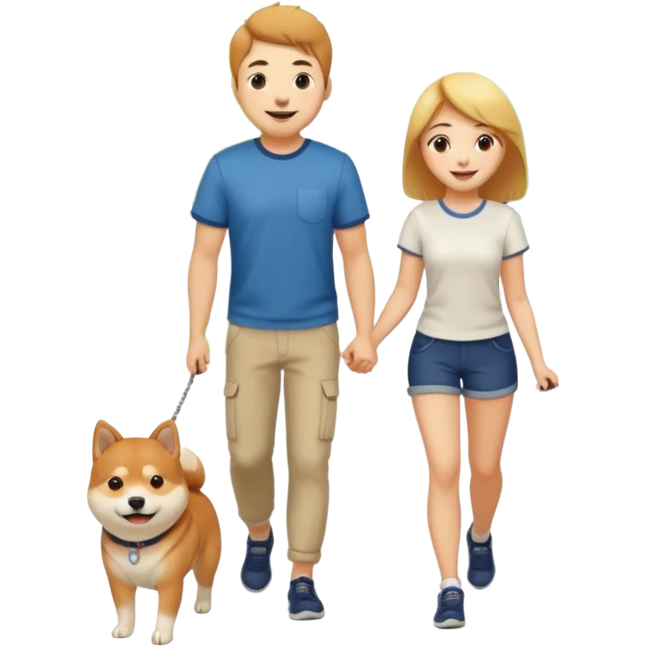couple walking with a Shiba Inu dog emoji