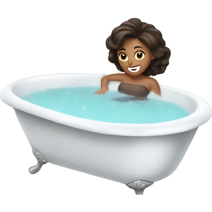 Brunette Woman taking a bubble bath in big bathtub emoji