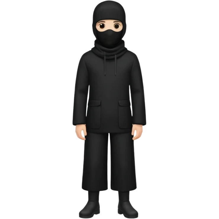 Hazme un emoji que sea una persona con pantalones anchos color negro con un saco negro y con un pasamontañas emoji