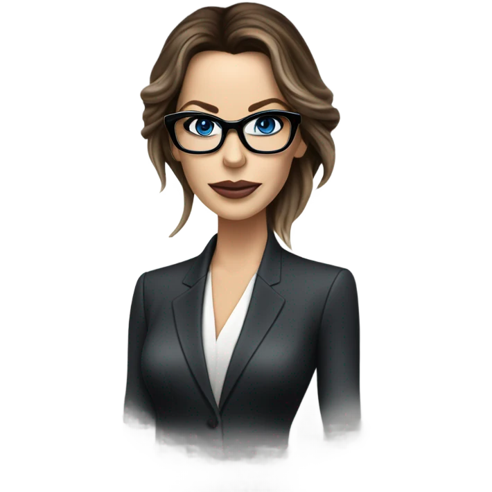 Elegant classy photo Kate Beckinsale blue eyes wearing glasses in a business meeting high fashion  emoji