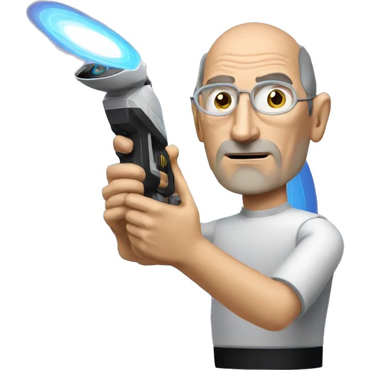 steve jobs with a star trek phaser that is shooting hypnotic spirals emoji