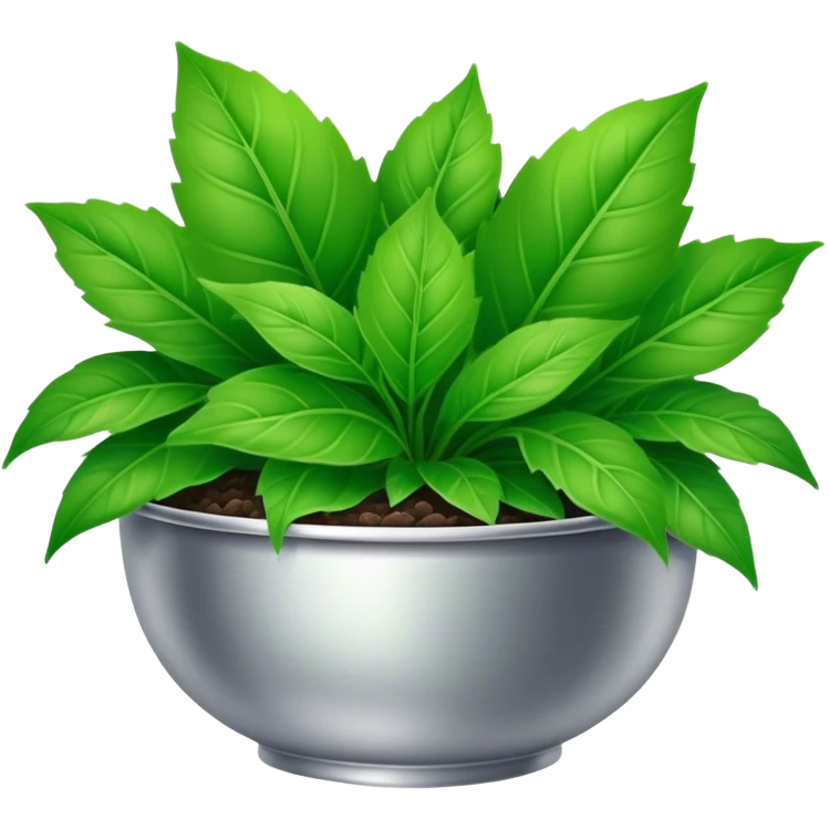 green leaves plant in silver bowl emoji