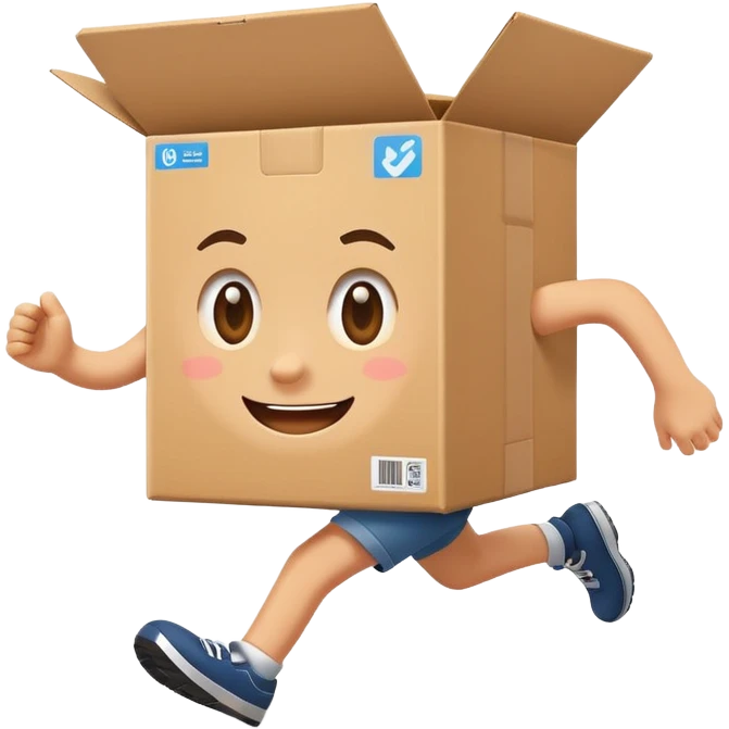 Make an picture of an cute box running to school emoji
