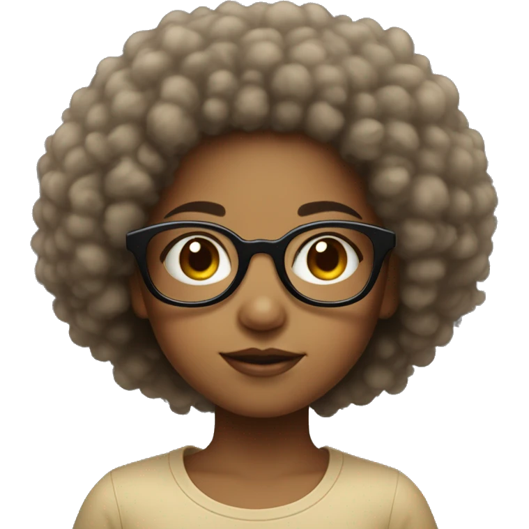 A girl with a Afro wearing black glasses That is mixed skin color kid  emoji