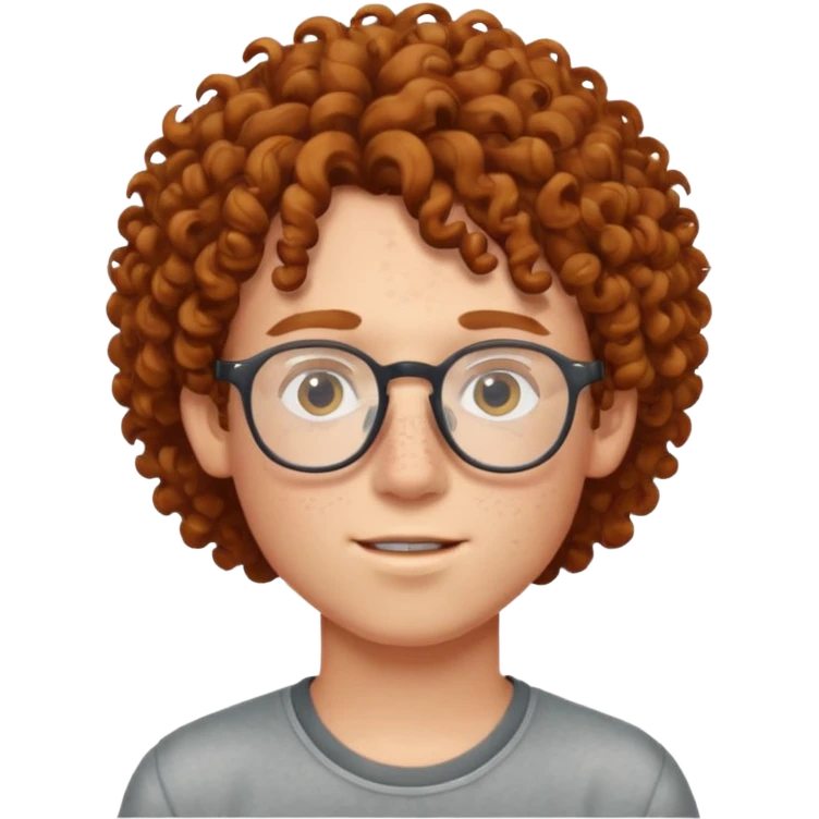 freckled boy with curly hair with glasses emoji