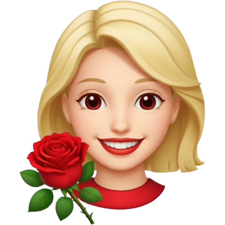 Happy face with rose in mouth emoji