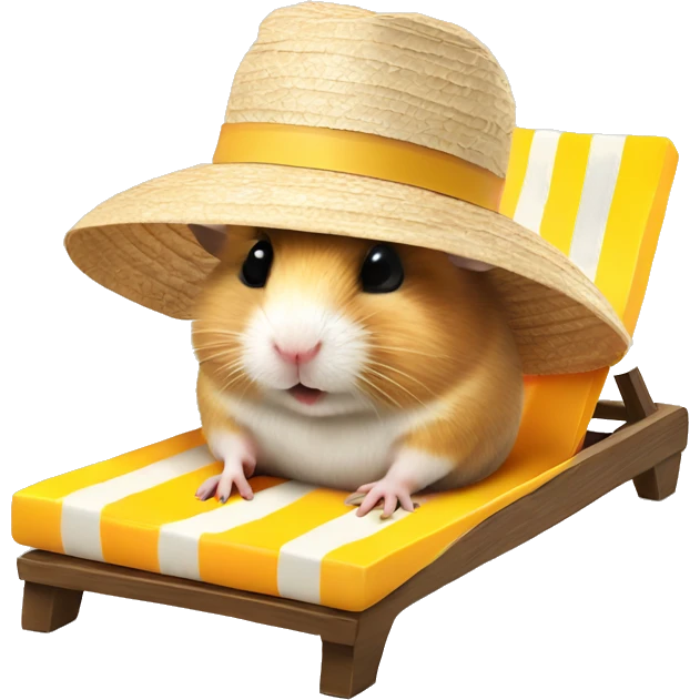 hamster with a sunhat drinking a coctail while laying in a sunbed emoji