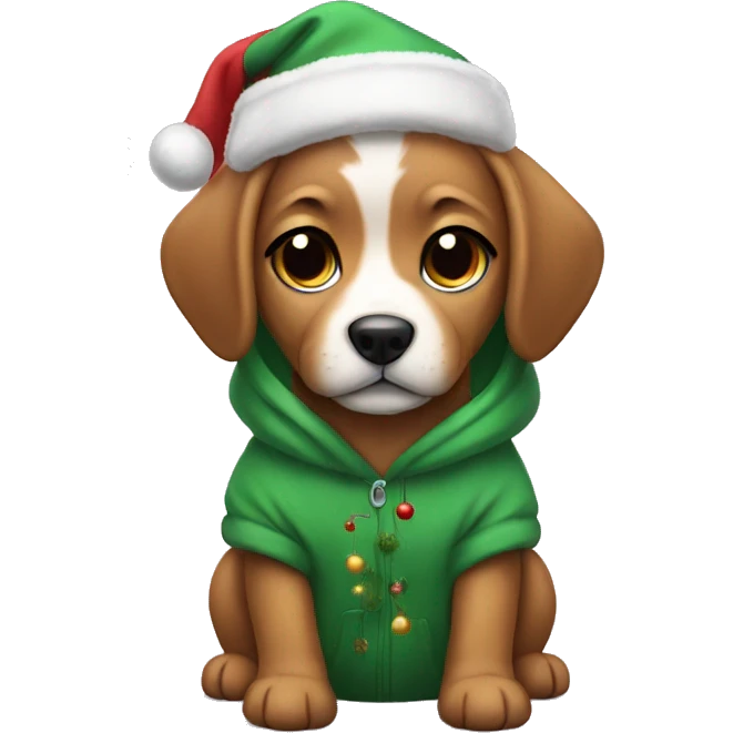 A cute puppy with a Christmas hoodie emoji