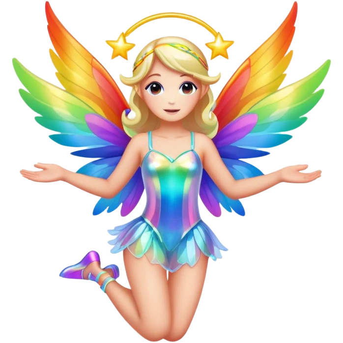 Iridescent fairy flying twinkle rainbow neon emoji