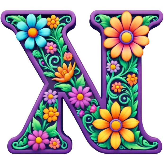 3D, gothic style psychedelic colored Letter Y with hippie style flower border emoji