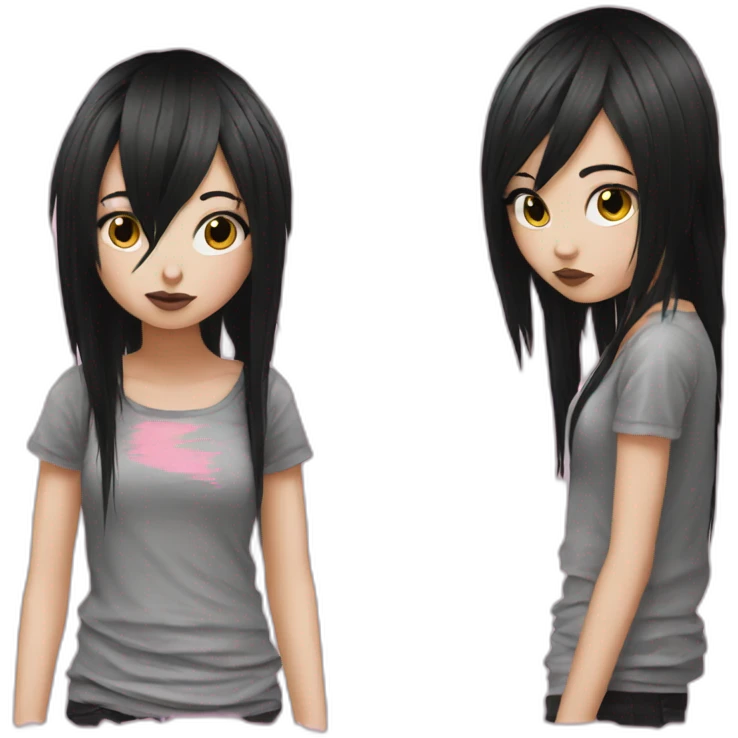 2007 emo girl with black hair and one pink strand grunge style emoji