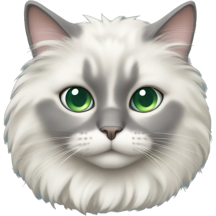 Fluffy cream and gray cat with green eye and blue eye emoji
