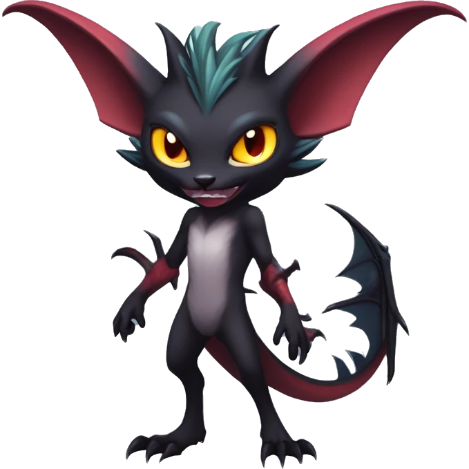  Anthro Kawaii Edgy Cool Vampiric Demonic Beautiful Noivern-Nargacuga-Litten with big Bat Ears full body emoji