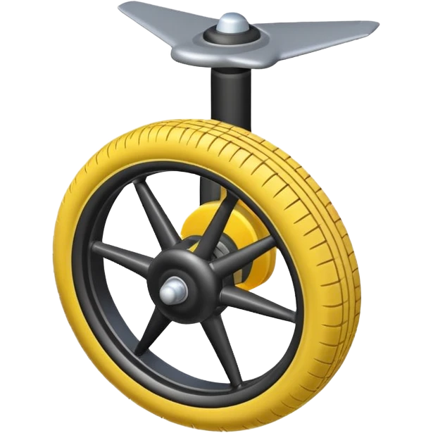 Isometric view of airplane landing gear in emoji style — one inflated, puffy wheel with a strut, soft 3D look, rounded shapes, clean and cartoon-like emoji