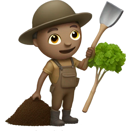 truffle hunter with small gardening shovel and truffle emoji