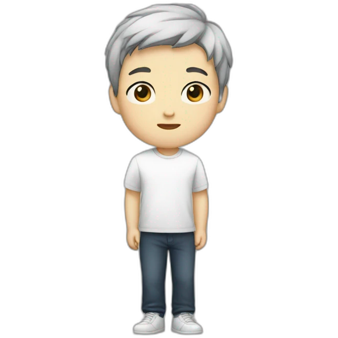 He was born at the age of fourteen. He has black hair, looks like a Korean, and has white skin emoji