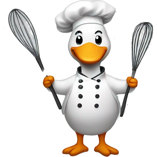 A goose dressed like a chef with a whisk in his hand emoji