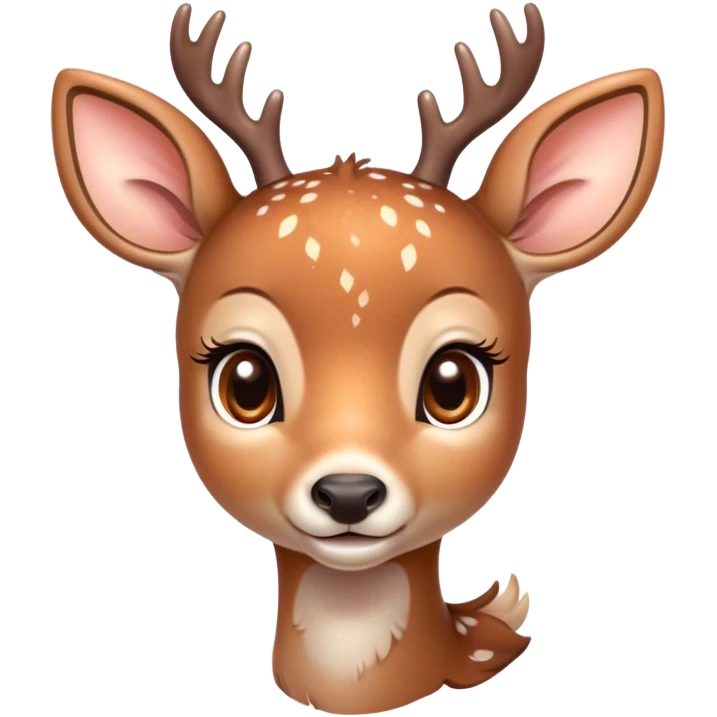 Cinematic Cute Deer Portrait Emoji, Head tilted playfully and inquisitively, showcasing a delicate coat speckled with subtle white spots and gentle earth tones, round, sparkling eyes filled with curious wonder, Simplified yet irresistibly adorable features, highly detailed, glowing with a warm, friendly glow, high shine, affectionate and graceful, stylized with a touch of woodland whimsy, bright and endearing, soft glowing outline, capturing the essence of a mischievous yet loving fawn, so playful it feels like it could skip out of the screen into your arms! emoji