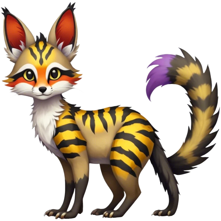 Feral Rare Fantasy vibrant colorful Vernid-Trico-species by LiLaiRa, random markings, tufted tail, tufted ears, full body emoji