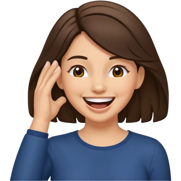 laughing brunette tucking hair behind ear emoji