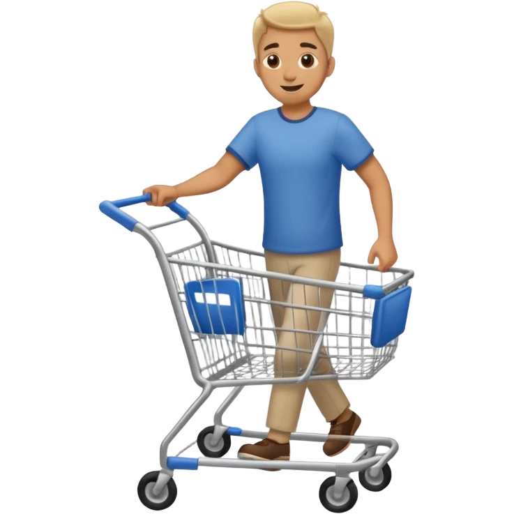 A happy man walking with an empty supermarket cart full body emoji