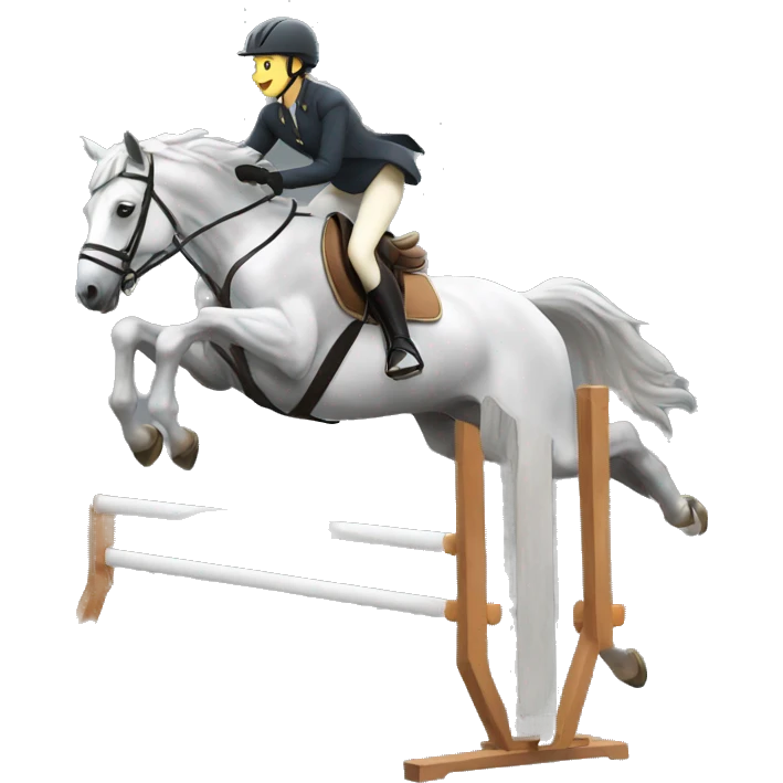 A rider jumping an obstacle with a grey horse  emoji