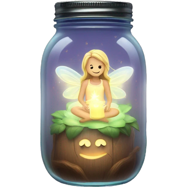 mason jar with a glowing fairy inside emoji