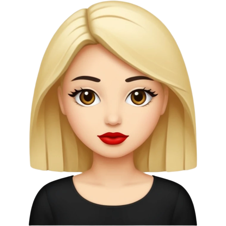 Beyaz ten, siyah askılı elbise,kırmızı ruj,siyah topuz saç modeli  emoji