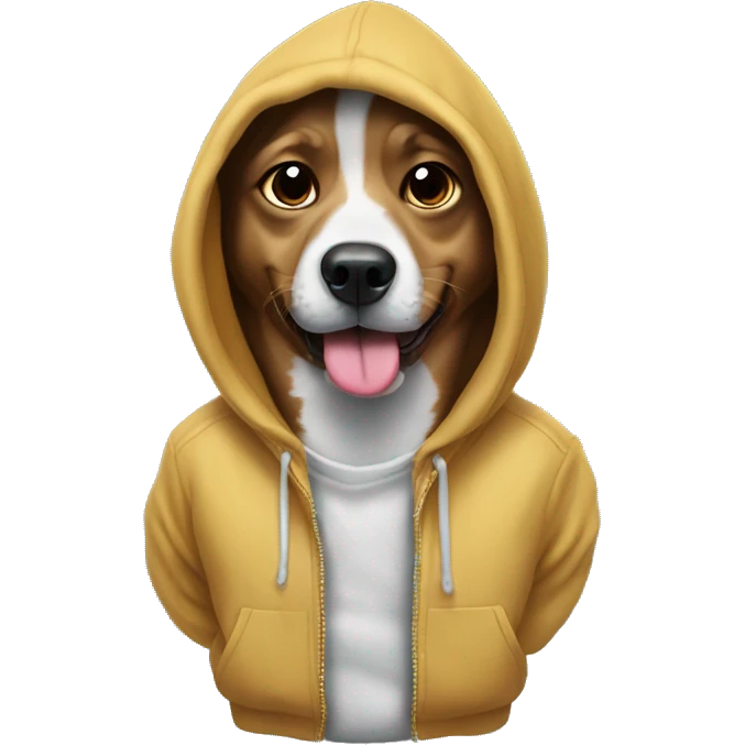 Dog wearing a hoodie sticking tongue out  emoji