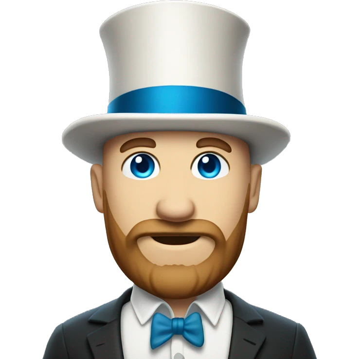 Friendly bald white man with blue eyes and short brown beard with tophat and wand  emoji