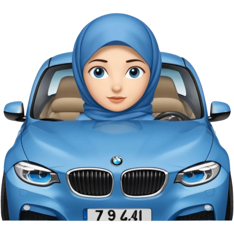 Turkish beautiful finish Konya girl blue eyes with denim hijab dress and driving bmw car emoji