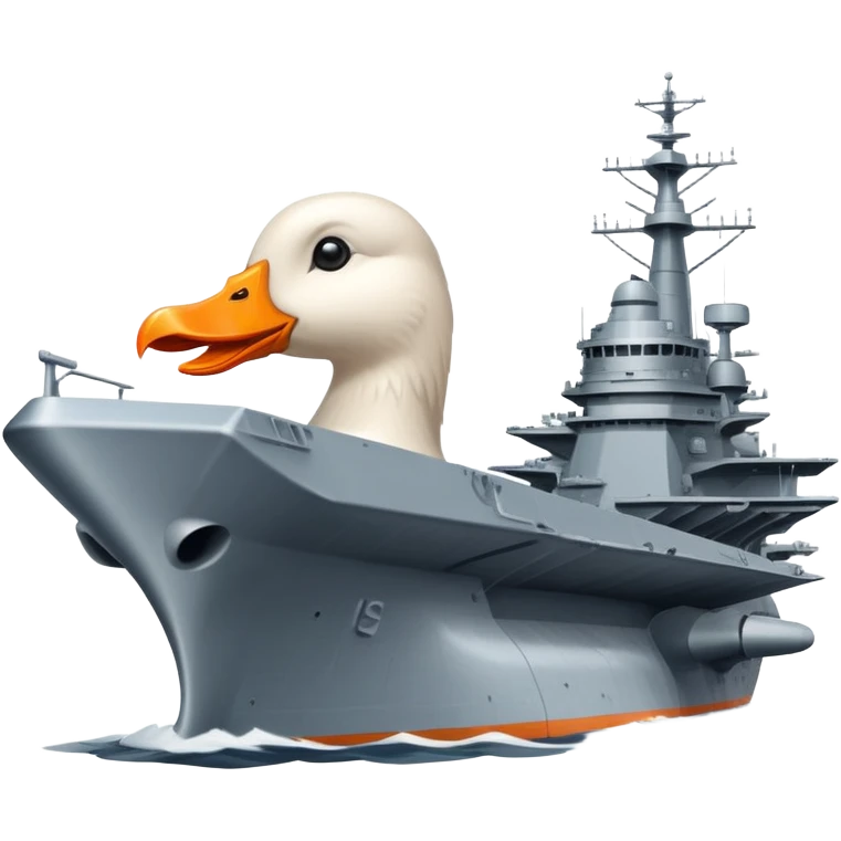 A battleship aircraft carrier hybrid with a goose head instead of the front command tower, with orange beak emoji