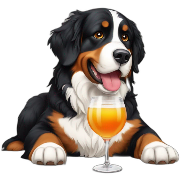 Bernese mountain dog drinnking aperitiv and eating emoji