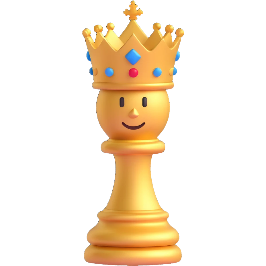 queen chess piece, elegant, shiny, gold crown, smooth and rounded, 3D emoji style, no text emoji
