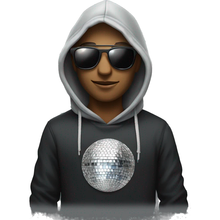 Silver Discoball with sunglasses and a Black hoodie   emoji