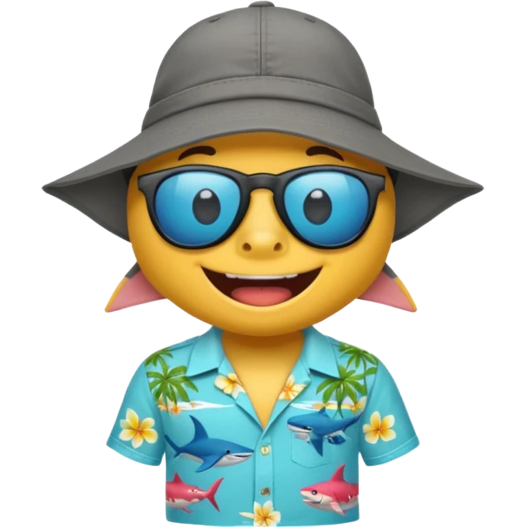 Tiburón playero con camisa hawaiana, lentes negros, y una gorra al revés emoji