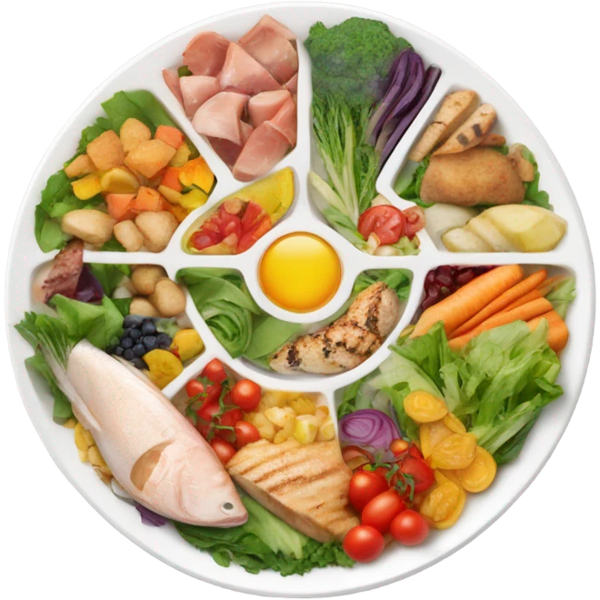Look up on a large white round plate of healthy food emoji